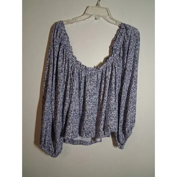 American Eagle Blouse Boho Floral Business Casual Lined Y2K Retro Purple Size XL - Picture 2 of 6